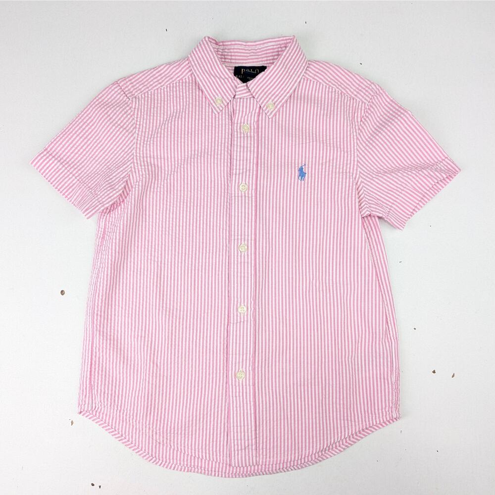 Polo Ralph Lauren Boys 5 Pink & White Stripe Button Up S/S Shirt
